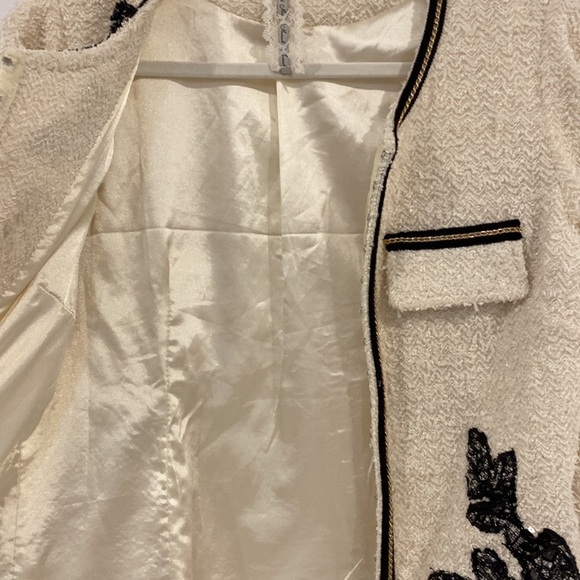 MISMASH tweed ivory blazer with black lace embroideries details Size M - Picture 9 of 14